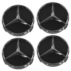 90-15 Mercedes Benz C CL CLA CLS E G ML GL Raised Chrome/Black Center Cap Set of 4 (MB)